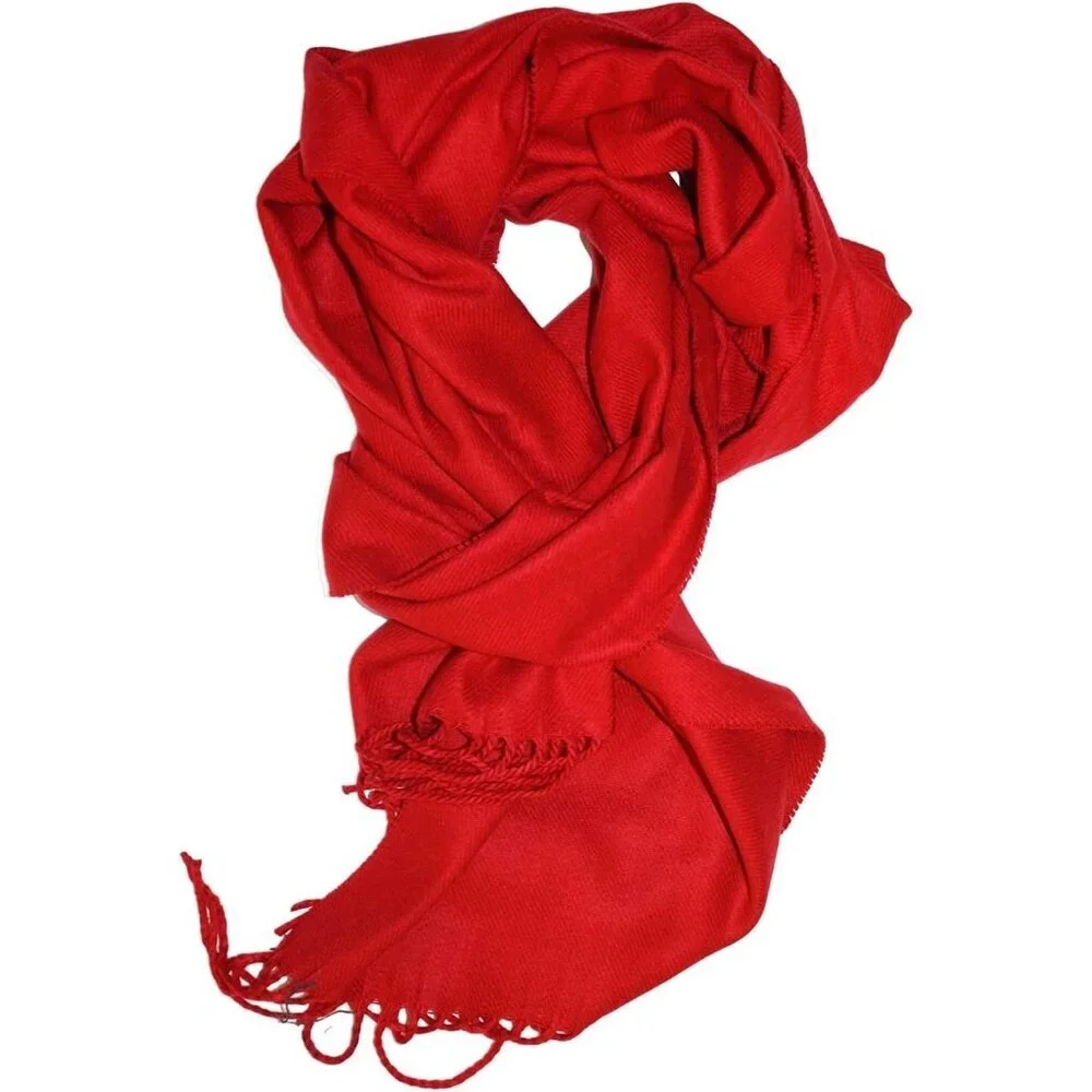 Women's Red Super Soft Classic Cashmere Feel Winter Scarves And Wraps